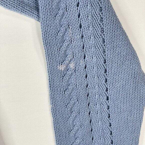 Y2K Blue Cable Knit Turtleneck Sweater Pullover Pom Pom XL Coquette Fairy Grunge - Picture 6 of 9